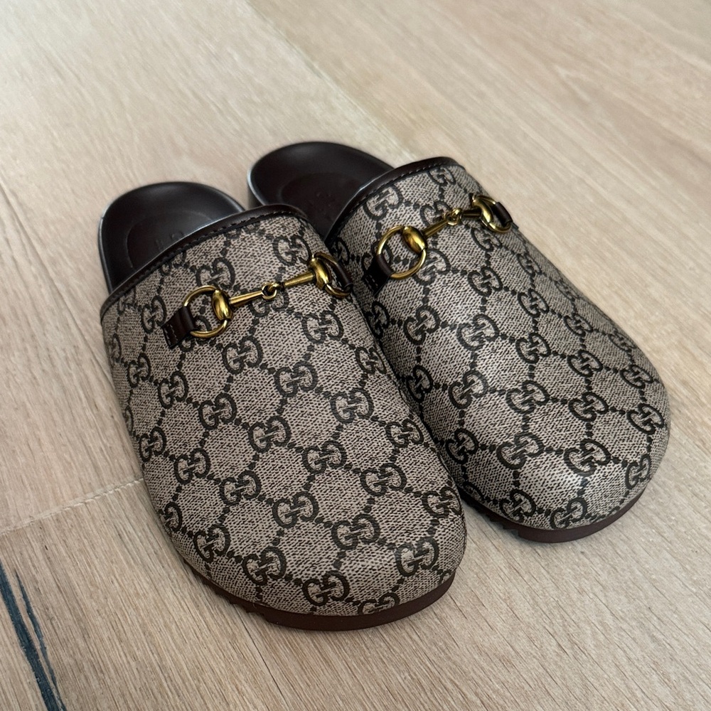 Beige and Brown Monogram Horsebit Mule